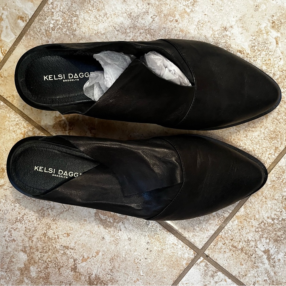 Kelsi Dagger Brooklyn Black Size 8 Vegan Leather Ashland Mules—New in Box